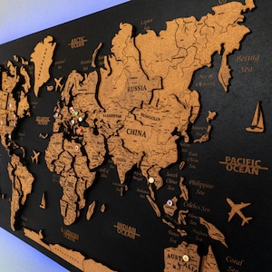 World Map XXL 51 x 28 Inches Travel Pin Board with Fleece Surface 20 Flag Push Pins Included