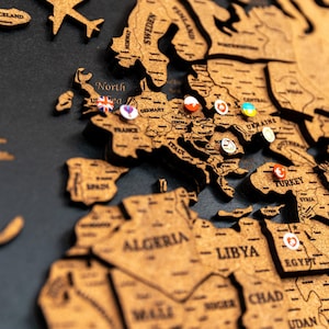 Rustic Travel Map of the World with LED Lights, Cottagecore Housewarming Gift, Unique Travelers' Decor, Custom Map Gift