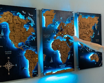 Cork & Wooden World Map – Push Pin Travel Wall Art for Home or Office