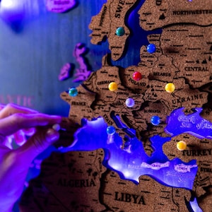 Wooden World Map – Large Push Pin Travel Board with LED Lighting, Wall Art Decor image 15
