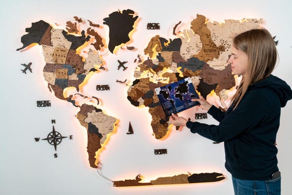 3D Wood Warld Map 14 Mサイズ 3D Wooden World Map Led - Etsy