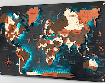 World Map Push Pin, World Map Wall Art, Wooden Travel Map, Wooden Board Apartment Decor, Pin Board Above Bed Decor, 3d Map Of the World