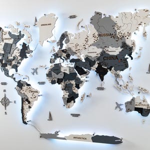 3D Wooden World Map Led Wall Art Living Room Wall Decor Home Decor Black and White Wall Art  Weltkarte Holz Family Gift