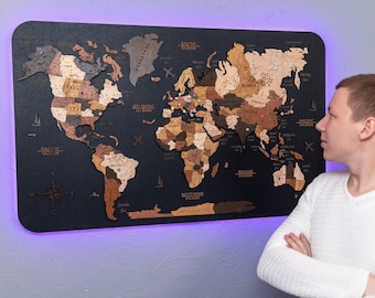 Wooden World Map Wall Art: Push Pin Travel Planner