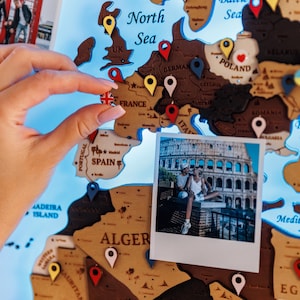 LED Acrylic World Map: Engraved Wood Continents, Push Pin Travel Map