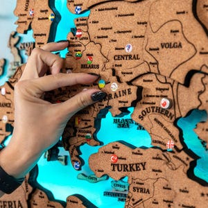 Handmade Cork World Map,  Cork Push Pin Travel Tracker, Push Pin Map, Family Travel Map Gift, 3D World Map, Housewarming Map Gift