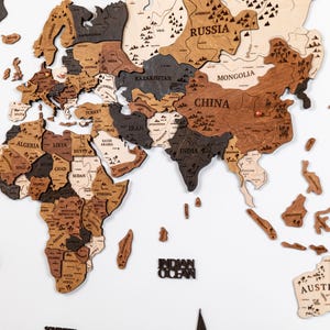 Detailed Wooden World Map with Pins: Travel Wall Art
