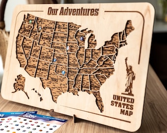 Push Pin US Wooden Map: Travel Photo Display, Apartment Decor