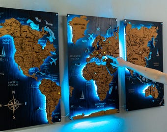 世界地図 68travel | 壁掛け木製世界地図 アクリル　アート　ブランド その他