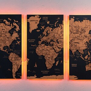 Wood Map Wall Art, Cork World Map, Above Bed Decor, Apartment Decor, Office Decor, Living Room Decor, Push Pin Travel Map, Push Pin Flags