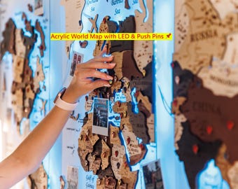 LED Wooden World Map: Push Pin Travel Map Wall Art