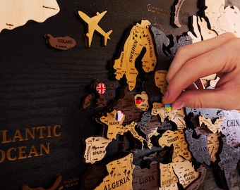 3D Wooden World Map LED: Cork Pin Board Travel Decor