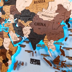 RGB LED Wooden World Map | 3D Push Pin Travel Wall Art | Neon Map Sign | Unique Boss Gift