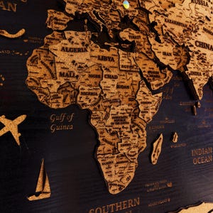 Cork World Map Wall Art for Playroom, Travel-Themed Gift for Married Couples, Unique Wooden Map of the World, Perfect New House Gift