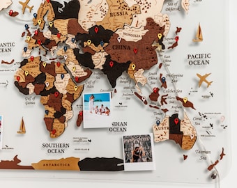 LED Wooden World Map Pin Board – Acrylic Travel Tracker, Personalized Gift