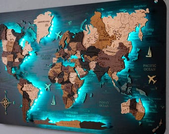 Levitate World Map, Push Pin Travel Map, Led World Map, Above Bed Decor, Apartment Decor, Led Map, Wall Maps, Wall Decoration, Travel Map