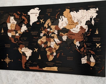 Push Pin Wood World Map