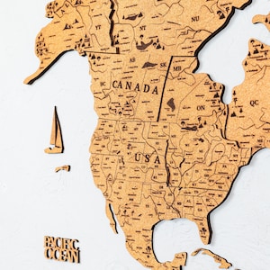 Push Pin World Map – Personalized Wood & Cork Travel Tracker with LED