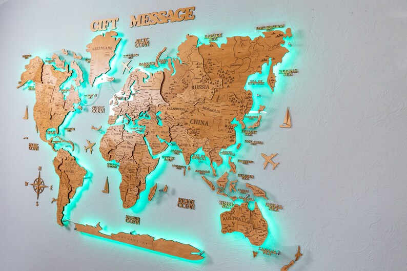 Wooden World Map Led 3D Wooden Map Backlight Push Pin Map Etsy