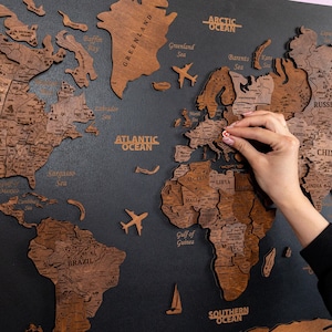Wooden Map Wall Art, Canvas World Map, Wooden Map LED Backlight, Above Bed Decor, Apartment Decor, World Map Push Pin, Travel Map, LED Map