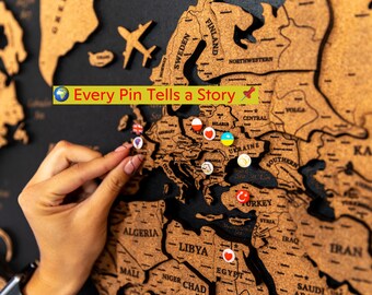Push Pin World Map on Black Canvas: Family Travel Planner