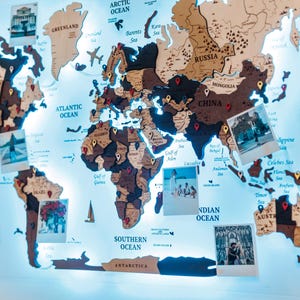 LED Acrylic World Map Wall Art: Push Pin Travel Map