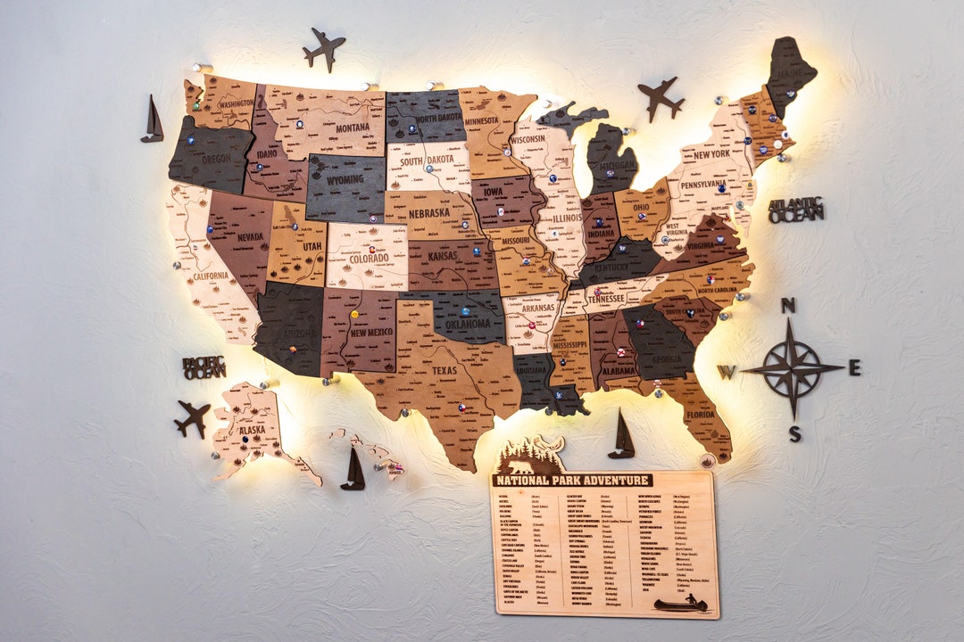 Push Pin Map Wood Map of United States US Travel Map 5th - Etsy