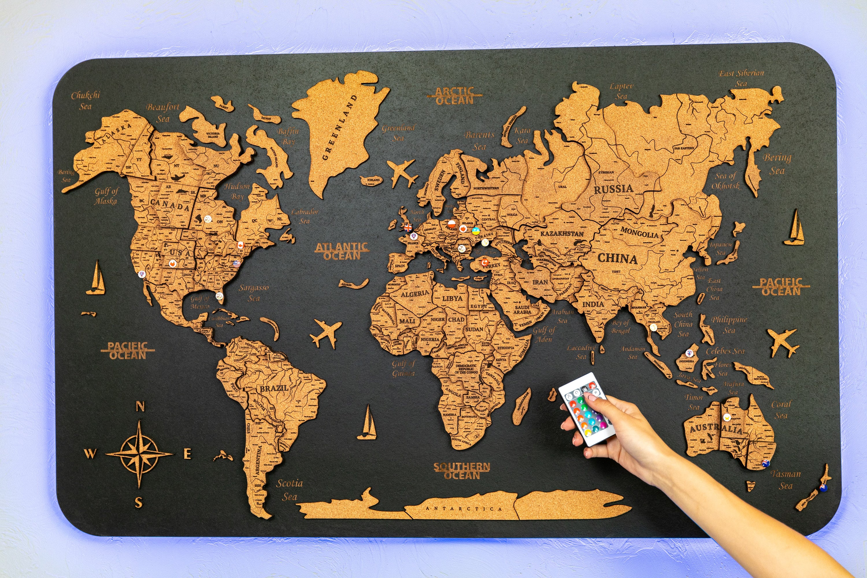 World Travel Map Cork Pin Board 9332519107408
