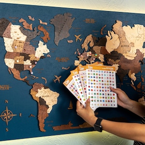 World Map Push Pin Board + FREE Pins, Travel Map Of The World Decor, Wooden Map, Woody Map Natural World