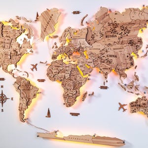 Wall Decor, Home Decor, Wooden World Map, Led World Map, Wedding Gifts