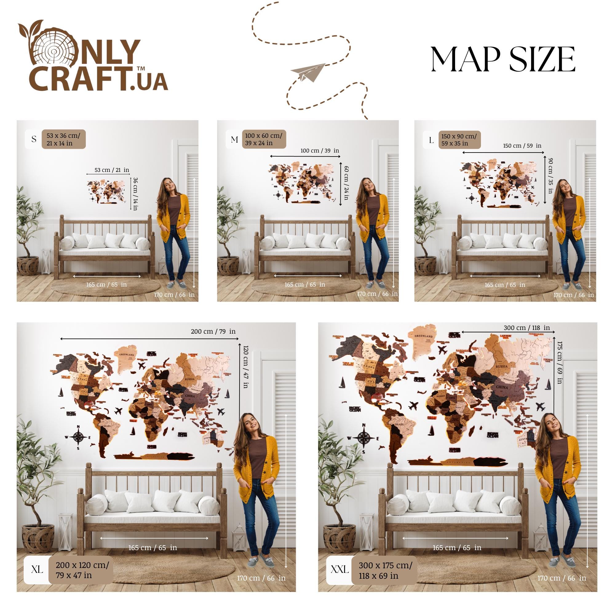 安価 ワタナベ 3D Wooden Wood Art Wall Large Holz, Weltkarte LED, map World ジグソーパズル