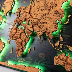 LED World Map Cork Travel Map - Educational Wall Art for Boys Room Decor, Easter Gift: Family Travel Map with LED Lights