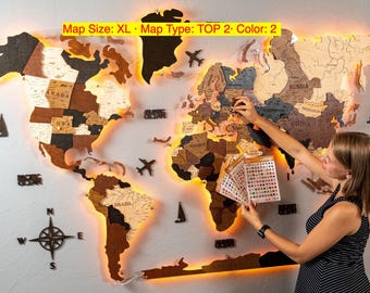 3D LED Wood World Map: Home Wall Decor Travel Art