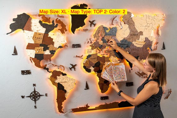 3D LED Wood World Map: Home Wall Decor Travel Art