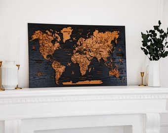 Wooden World Map Wall Art Apartment Decor