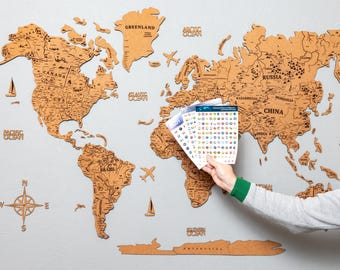 Cork World Map Wall Art: Travel Adventure Home Decor