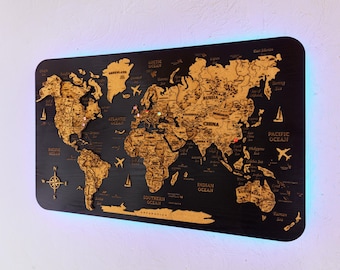 3D Cork Map, Black Friday,  Cork Travel Map, 3 Piece World Map, Wooden Wall Map, Birthday Gift, Housewarming Gift, Christmas Gift, Push Pin