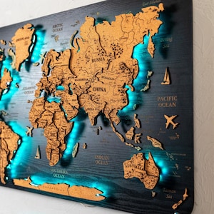 LED Wooden World Map: Cork Push Pin Travel Wall Decor