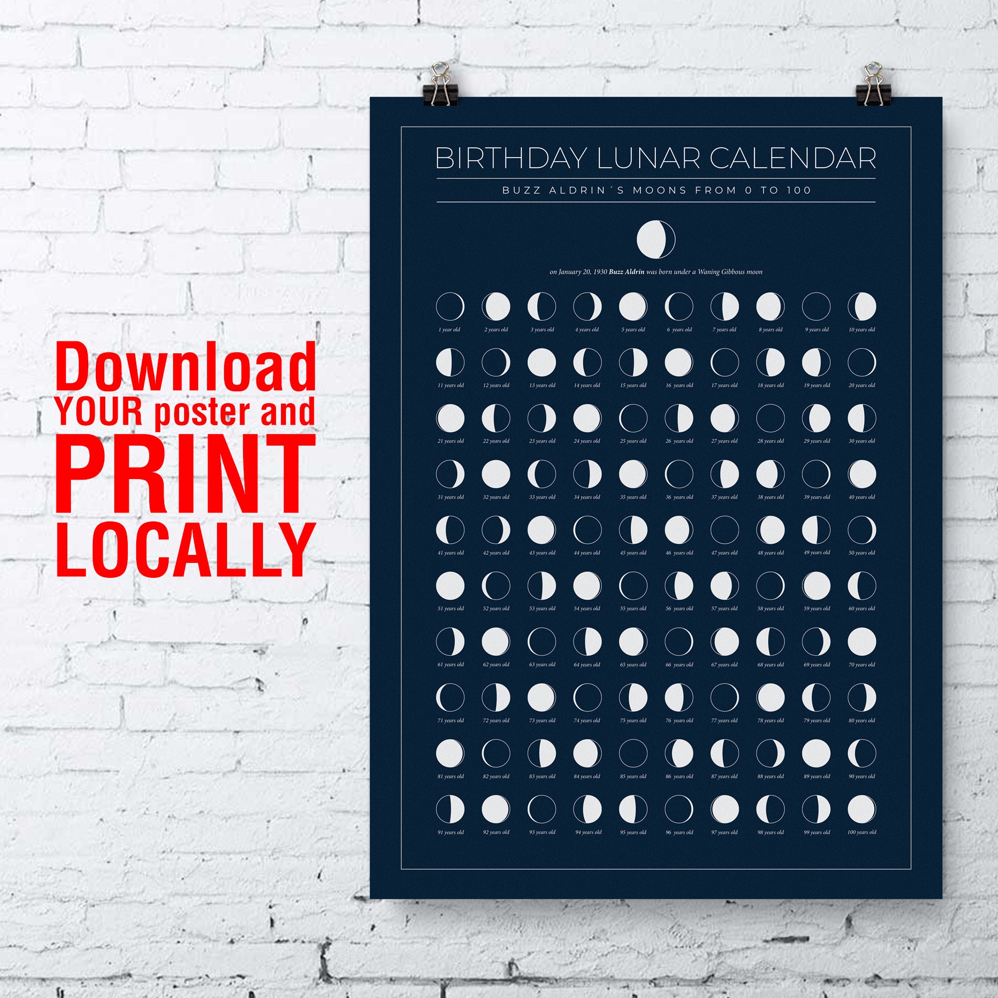 Custom Lunar Calendar Custom Moon Phases Calendar Birthday Etsy