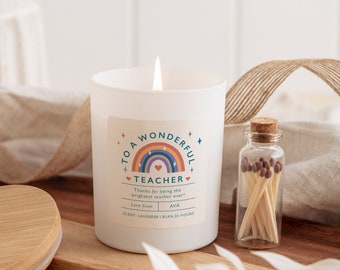 To a wonderful teacher scented candle with rainbow FREE GIFT PACKAGE and mini matches jar Teacher gift with your thank you message