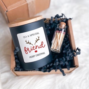 Personalised Scented Candle Christmas Gift for Friend Gift Set for Best Friends Merry Christmas Cosy Stylish Vegan Xmas Present for Bestie