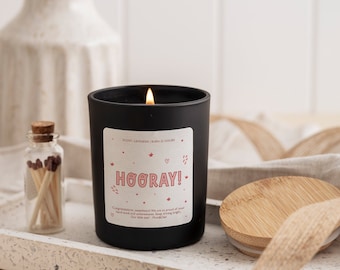 Hooray scented candle with your text Personalised graduation gift for her him Well Done Proud Of You Congratulations Gift For Her , New Job