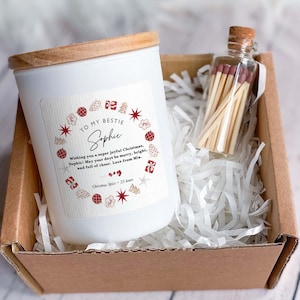 To My Bestie Scented Christmas Candle Personalised Xmas Gift for Best Friend with Name and Gift Box For Her Him Cosy Vegan Xmas Present