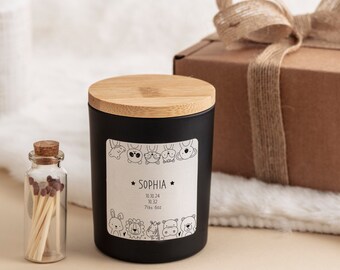 Vela perfumada personalizada para bebé nuevo con fecha, hora y peso Diseño animal lindo Bebé niño niña Nuevo bebé Felicitaciones Regalo recuerdo