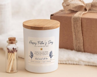 Happy Father's Day to a wonderful dad scented soy wax candle gift set with your text first Father's Day Christmas Birthday gift for daddy