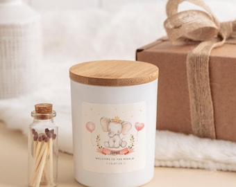 Vela perfumada personalizada para bebé niña recién nacida, regalo con nombre personalizado, "Bienvenido al mundo", recuerdo para nuevos padres, mamá y papá.