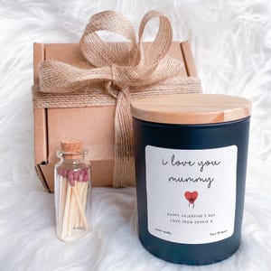 Vela de San Valentín personalizada, regalo para mamá, te amo, aroma vegano, soja, con cerillas, regalo para nueva mamá, de parte de su hija, recuerdo único
