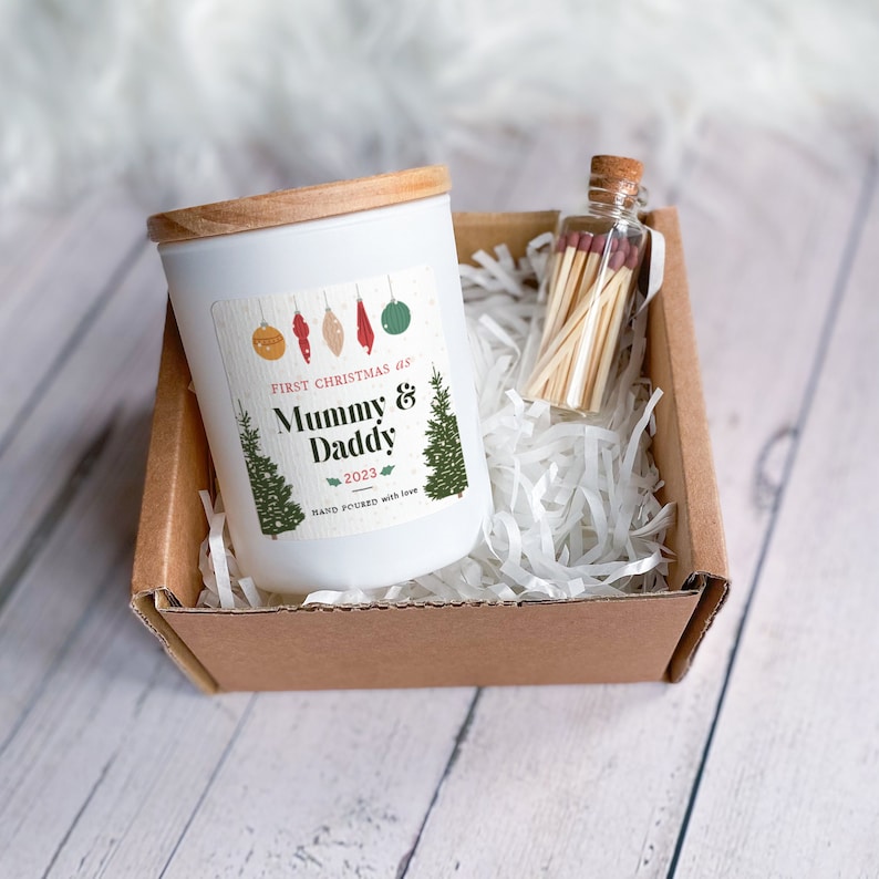 Personalised First Christmas as Mummy and Daddy Scented Candle Xmas Gift for New Mum Dad 1st Christmas New Parents Cosy Stylish Unique Vegan image 2