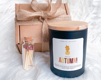 Hello Autumn Duftkerze Kürbis Dekor Gemütliches Herbst Geschenk für Freunde Mama Oma Geburtstagsgeschenk Autumn Vibes Home Decoration Herbstblätter