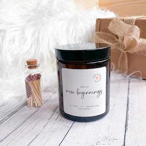 Here's to New Beginnings Scented Candle Gift Set Gift for New Job Gift Job Promotion Sobriety Home Start New Housewarming gift Xmas Present Apothecary Candle